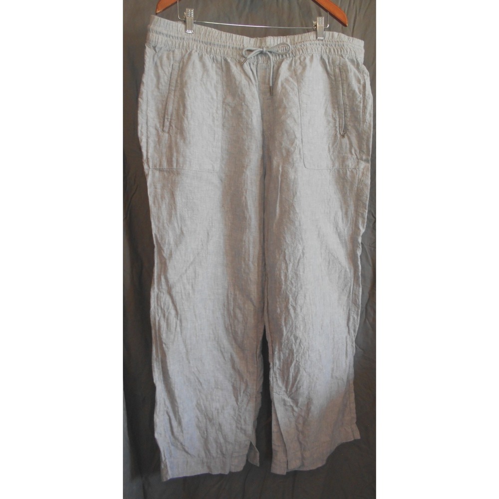Athleta Cabo Linen Wide Leg Pant Blue gray  Plus 1x Drawstring Pockets Beachy